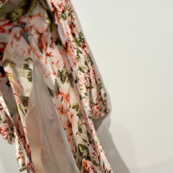 J Jill Dress Women Midi V- Neck 3/4 Sleeves Floral Elastic Waist Tie dress large - Picture 8 of 10